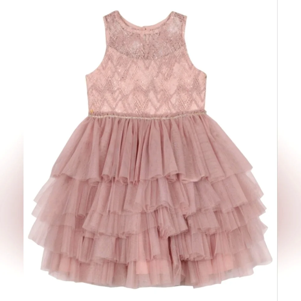 **NWT* Badgley Mischka Big Girl's Maxi Fit-&-Flare Dress - Blush - Size 16 - Picture 1 of 12
